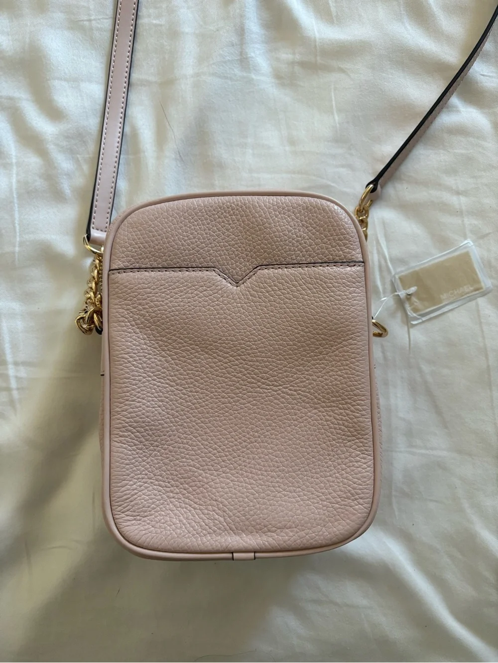 Michael Kors Blush Pebbled Leather Small Crossbody with Gold Chain